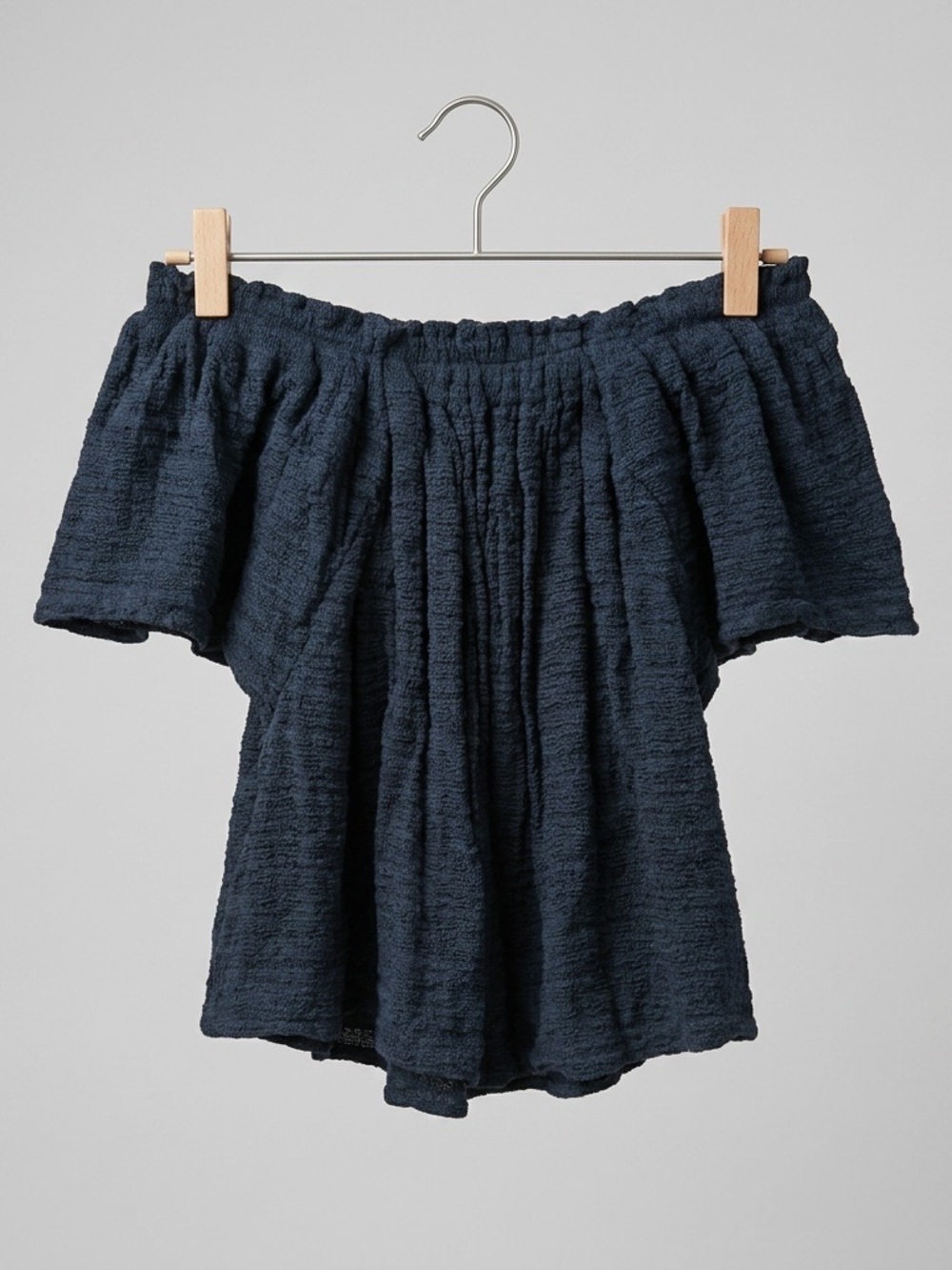 Free People Navy Thrills and Frills Off The Shoulder Top Boho Knit size small